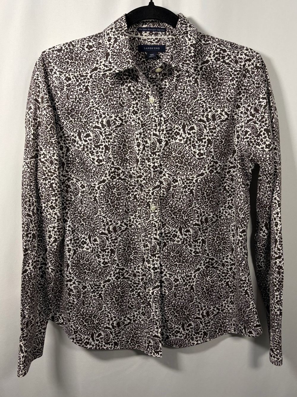 Lands' End Petite Monochromatic Brown Paisley Western Button Up Long Sleeve Top